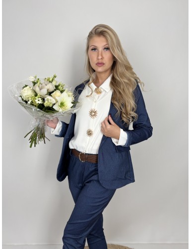 Veste à bouton unie bleue...