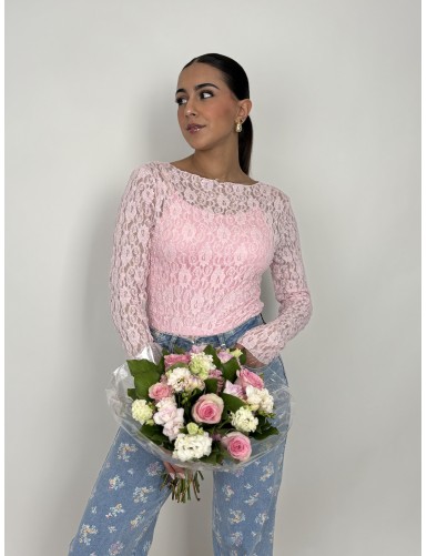 Blouse transparente rose...