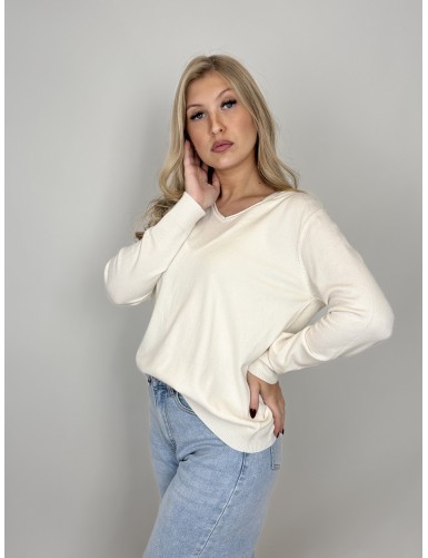 Pull col v uni beige Vera