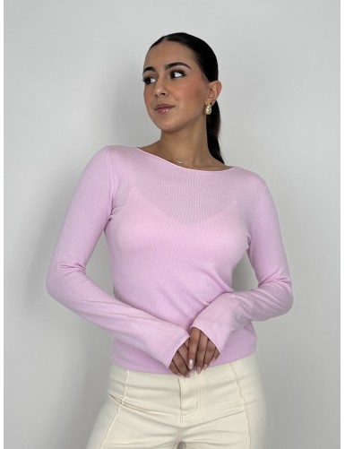 Pull col rond uni rose Vita