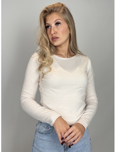 Pull col rond uni beige Vita