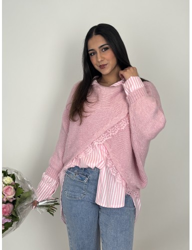 Pull à dentelles unie rose...
