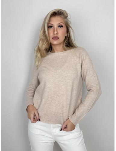 Pull col rond uni beige Anne