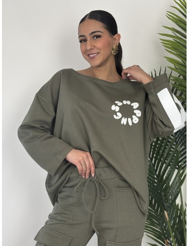 Pull col rond à motifs kaki...