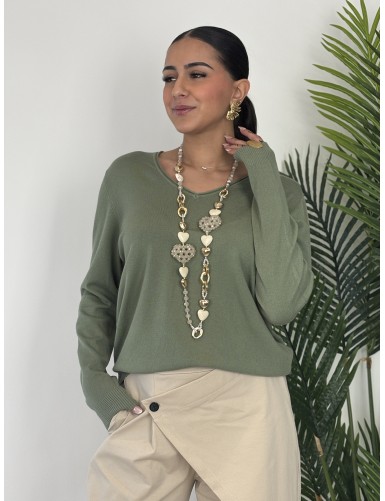 Pull col v uni kaki Vera