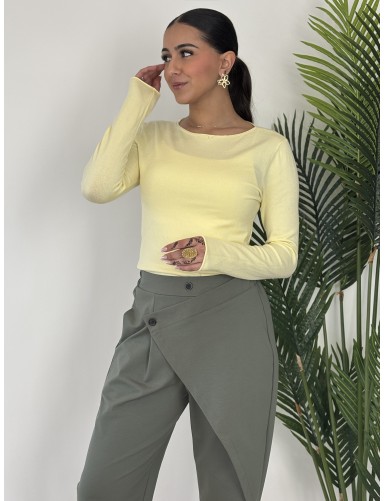 Pull col rond uni jaune Vita