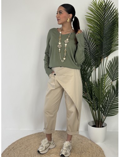 Pull col rond uni kaki Vita