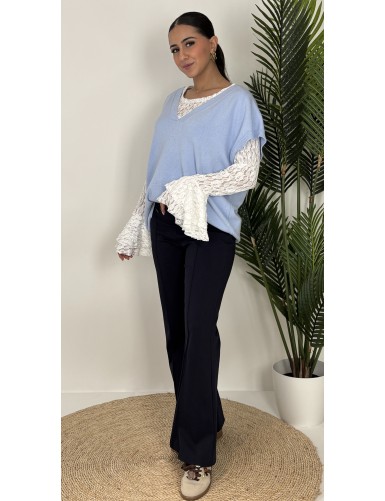 Pull col V sans manche bleu...