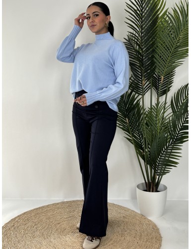 Pull col roulé bleu MAEVA