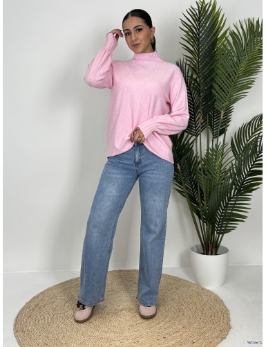 Pull col roulé rose MAEVA