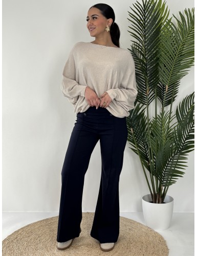 Pull col rond beige LÉONIE