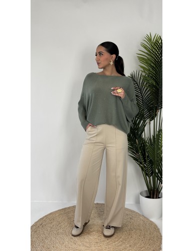 Pull col rond kaki LÉONIE