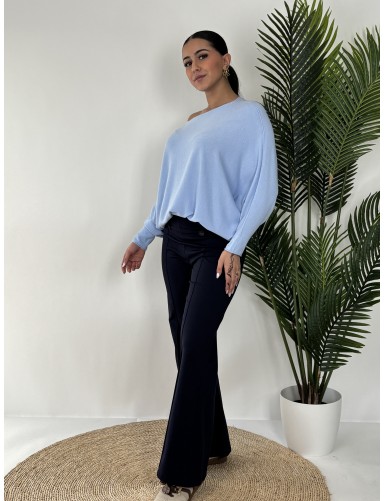 Pull col rond bleu ciel LÉONIE