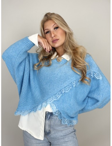 Pull à dentelles unie jaune...