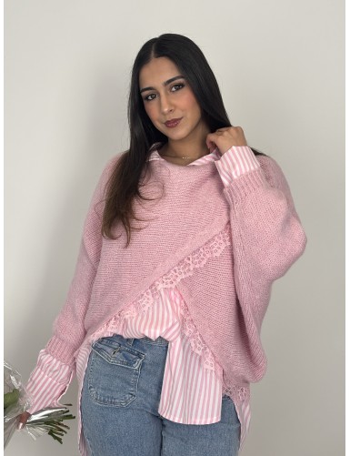 Pull à dentelles unie rose...
