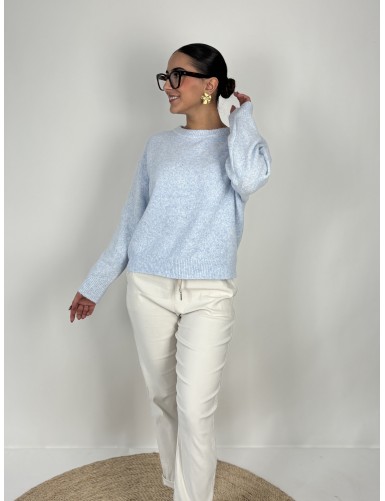 Pull col rond uni bleu ciel...