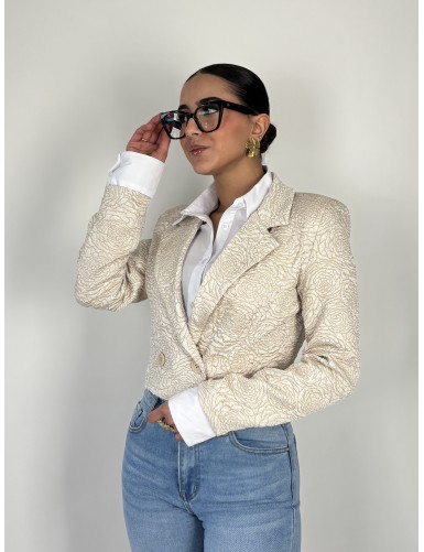 Veste courte à motifs beige...