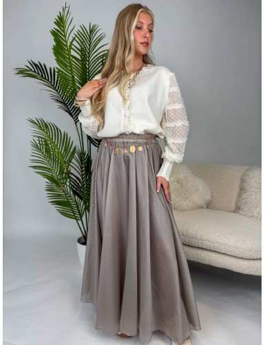 Jupe légère unie taupe Camélia