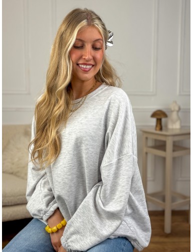 Pull col rond à motifs gris...