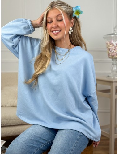 Pull col rond à motifs bleu...