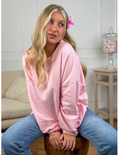 Pull col rond à motifs rose...