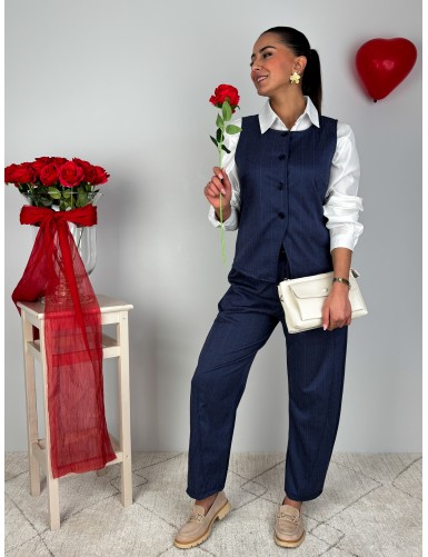 Pantalon ligné bleu PAMELA