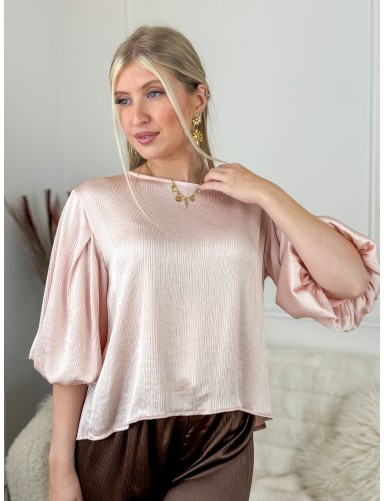 Blouse légère col rond rose...