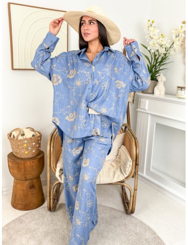 Chemise à motifs bleue EMMA