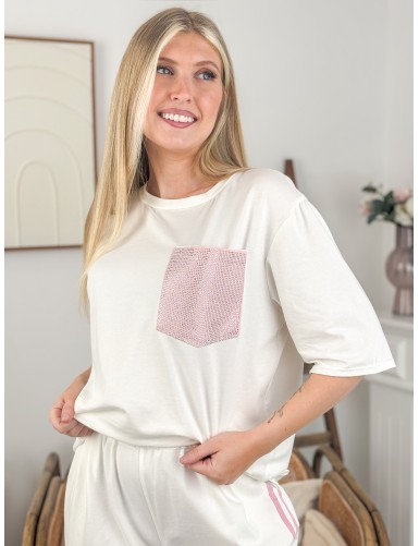 T-shirt avec poche à strass...