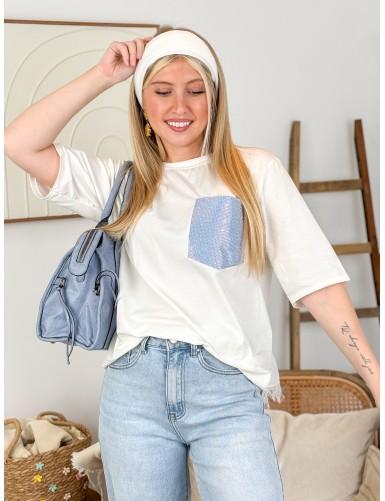 T-shirt à poche bleue MAUDE