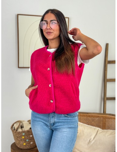Gilet effet Teddy fushia Greta